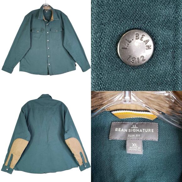 LL Bean Signature Shacket Canvas Pockets Arm Patch Snap Button Men’s Size XL - Picture 1 of 11